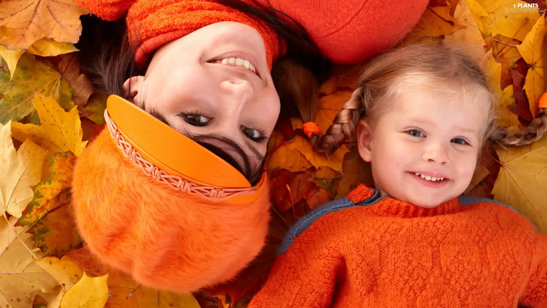 autumn, Leaf, Kid, faces, mother