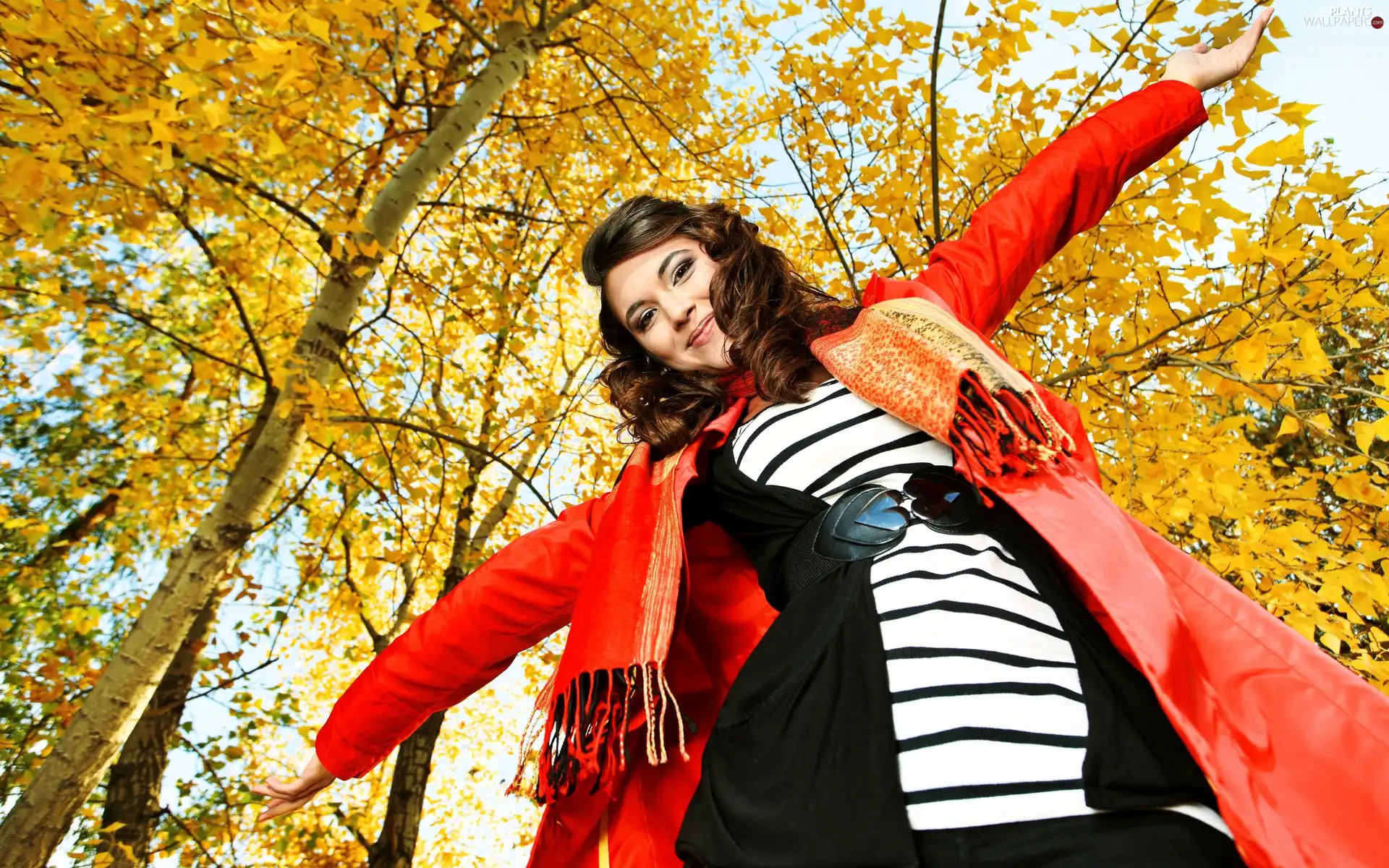 Women, viewes, autumn, trees