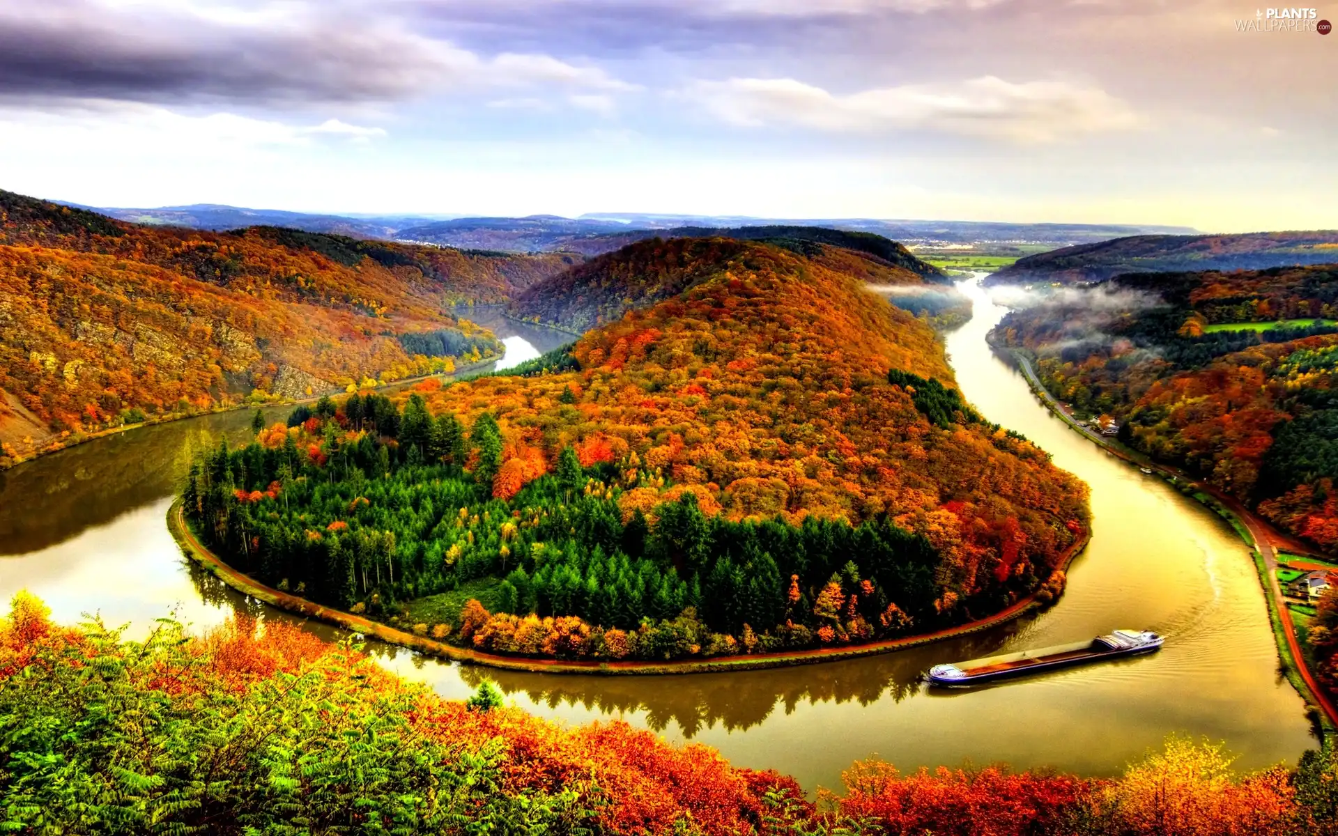 meander, autumn, viewes, River, trees